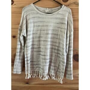 Altar'd State women's grey/cream shirt blouse with tassel bottom. Size Small